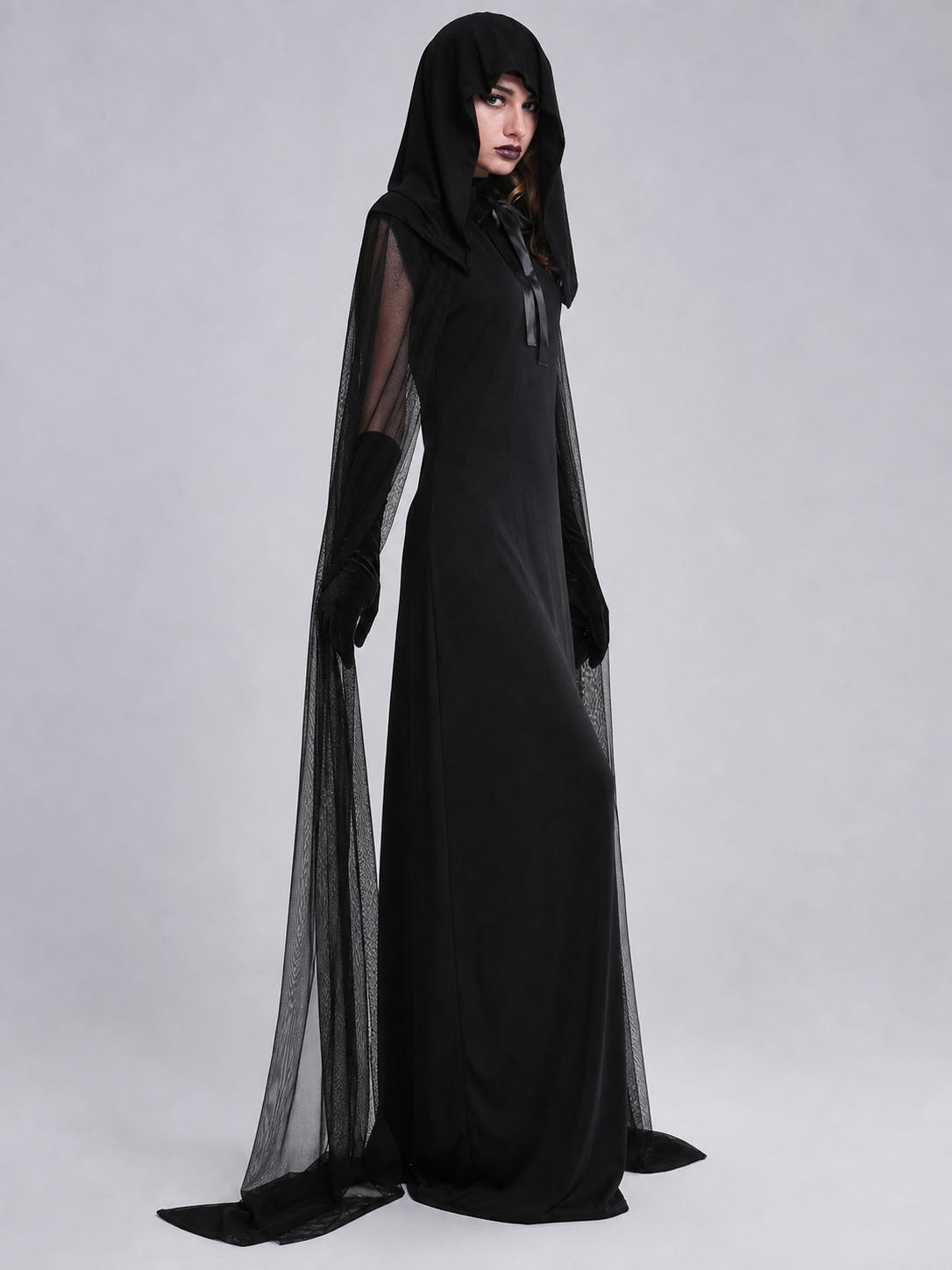 Black Long Hooded Cloak for Carnival