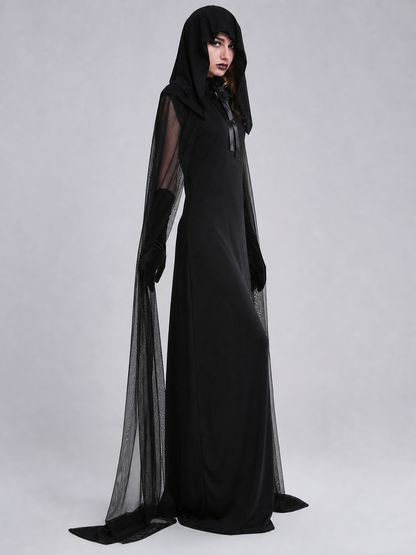 Black Long Hooded Cloak for Carnival