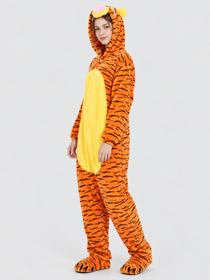 Orange Tiger-Striped Kigurumi Pajama with Hood