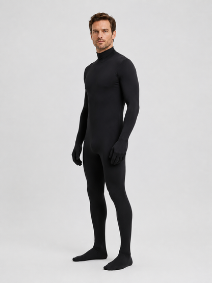 Black Hooded Bodysuit Costume with Gloves for Halloween side view