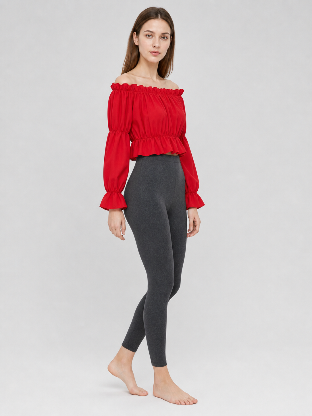Red Cropped Off-the-Shoulder Top
