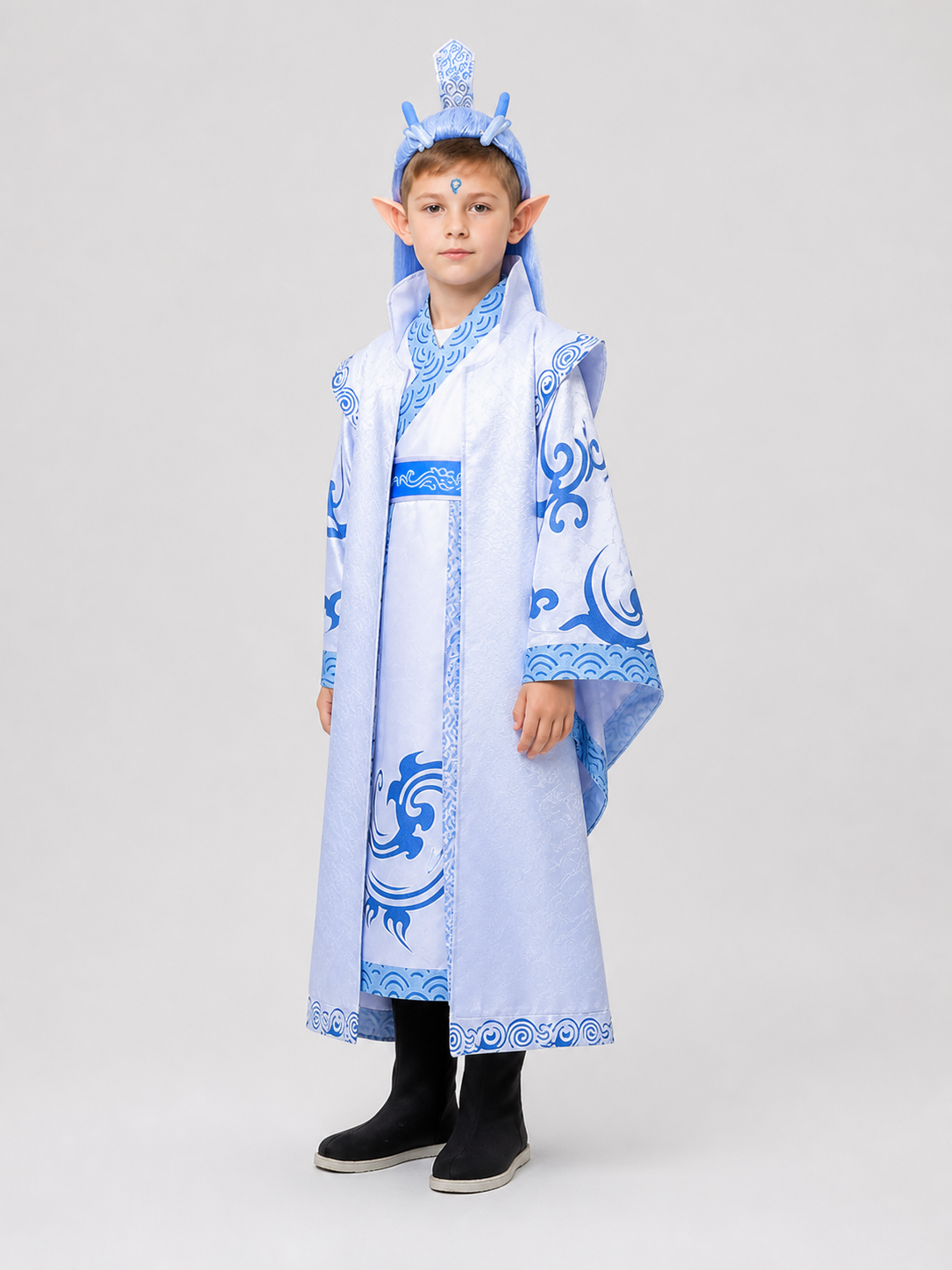 Ao Bing Cosplay Costume, 6-Piece Set, White and Blue side view