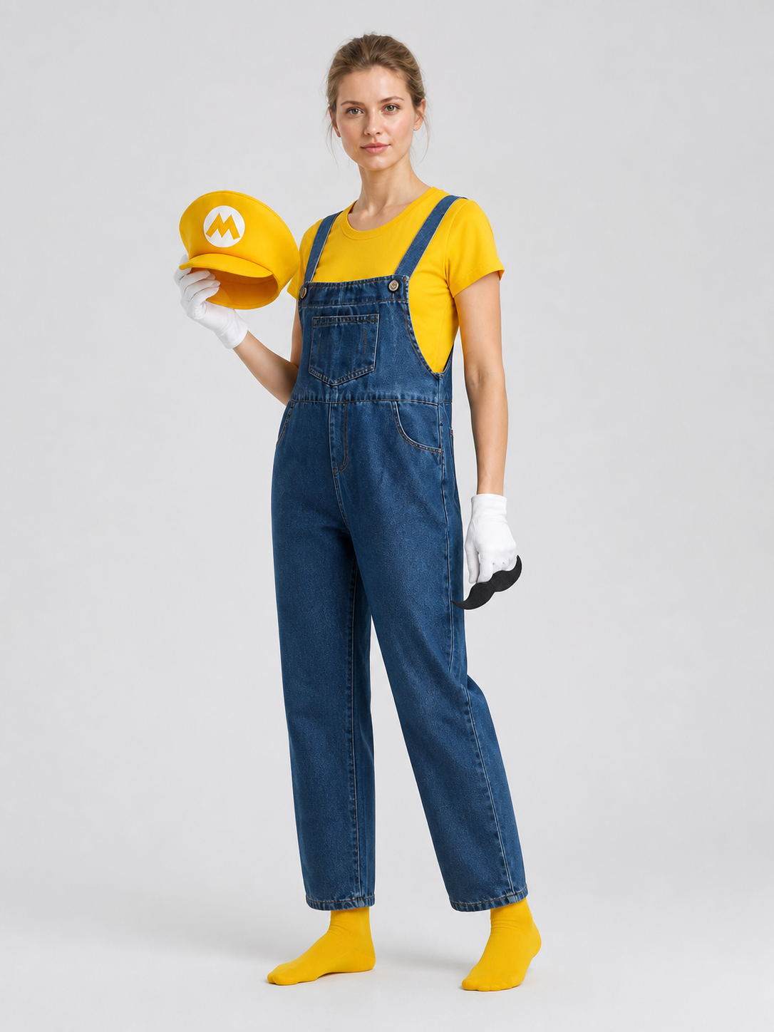 Mario Costume with T-Shirt and Denim Bib Overalls side view