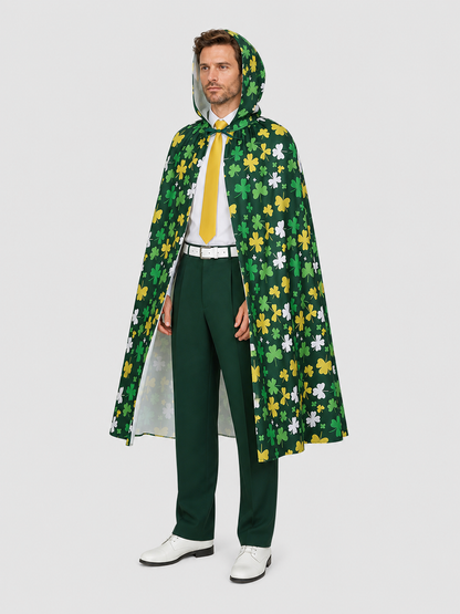 Festive Hooded Cape Cloak with Clover Print side view