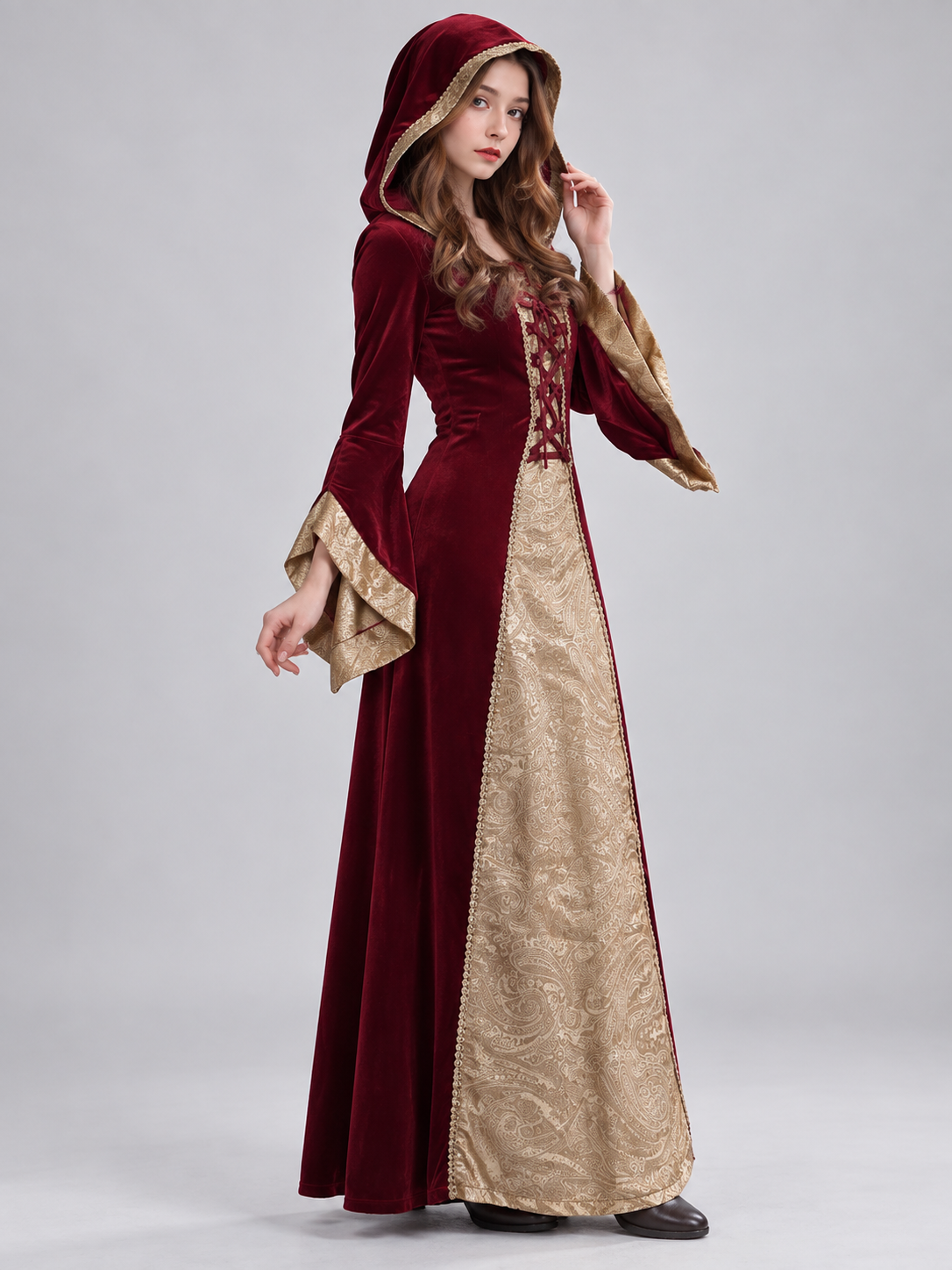 Burgundy Witch Costume with Gold Trim