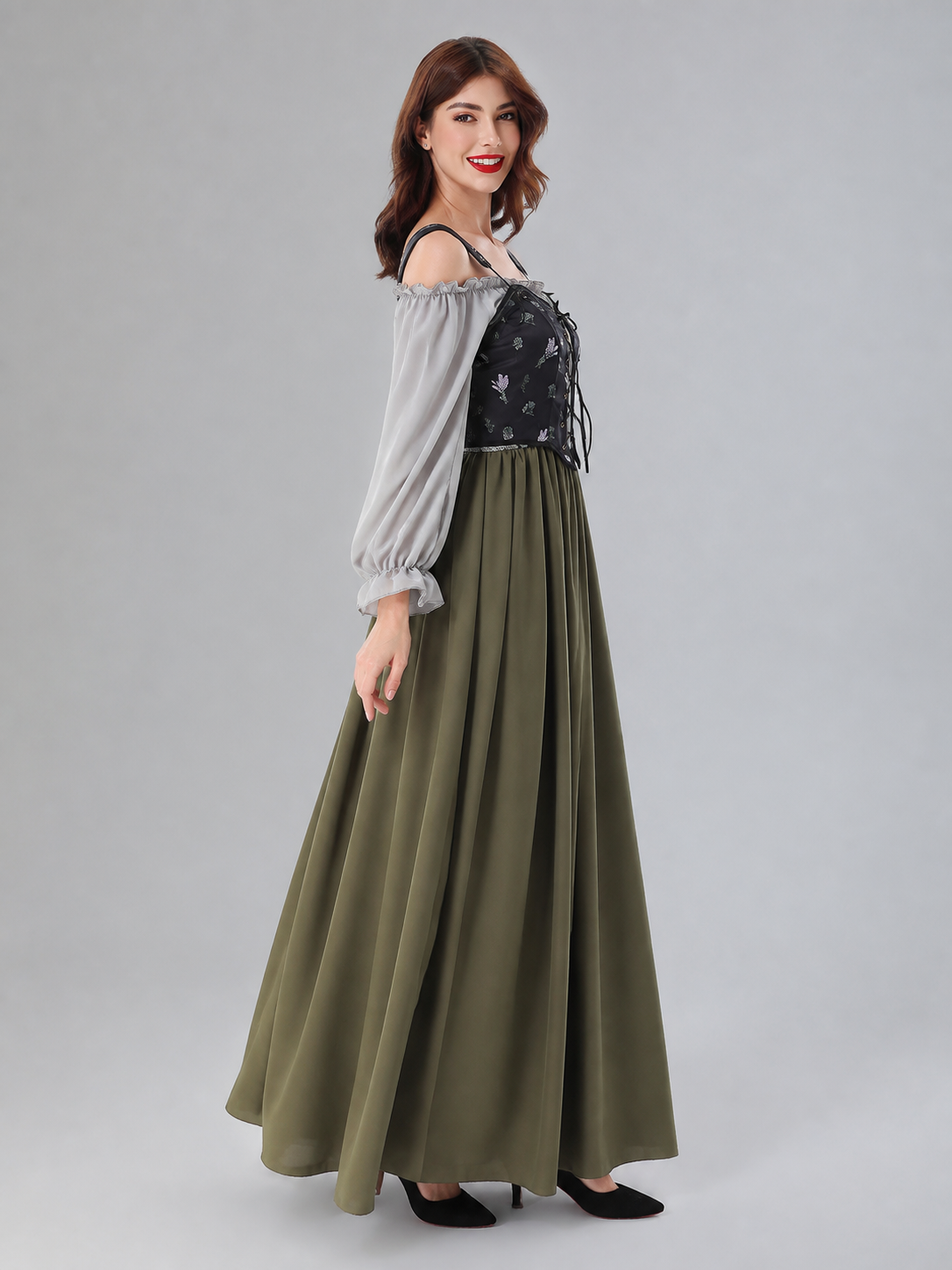 Medieval-Style Costume Dress with Vest side view