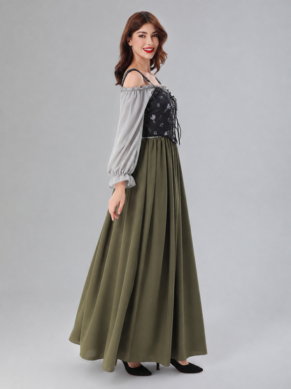 Medieval-Style Costume Dress with Vest side view