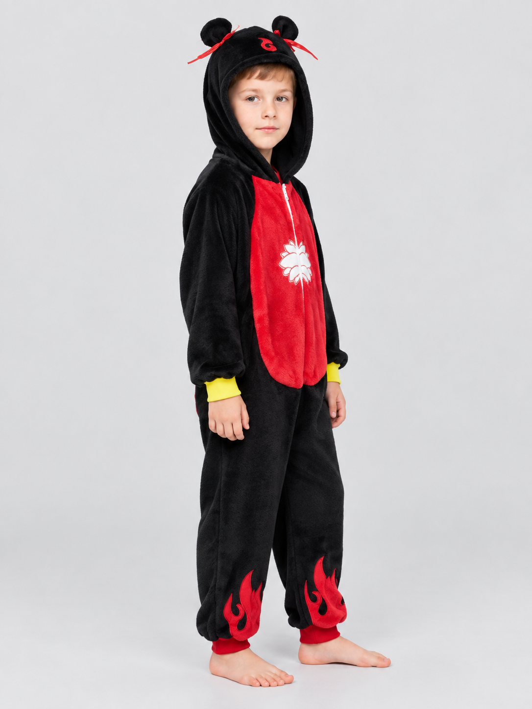 Kids' Flannel Hooded Pajama Jumpsuit with Ears