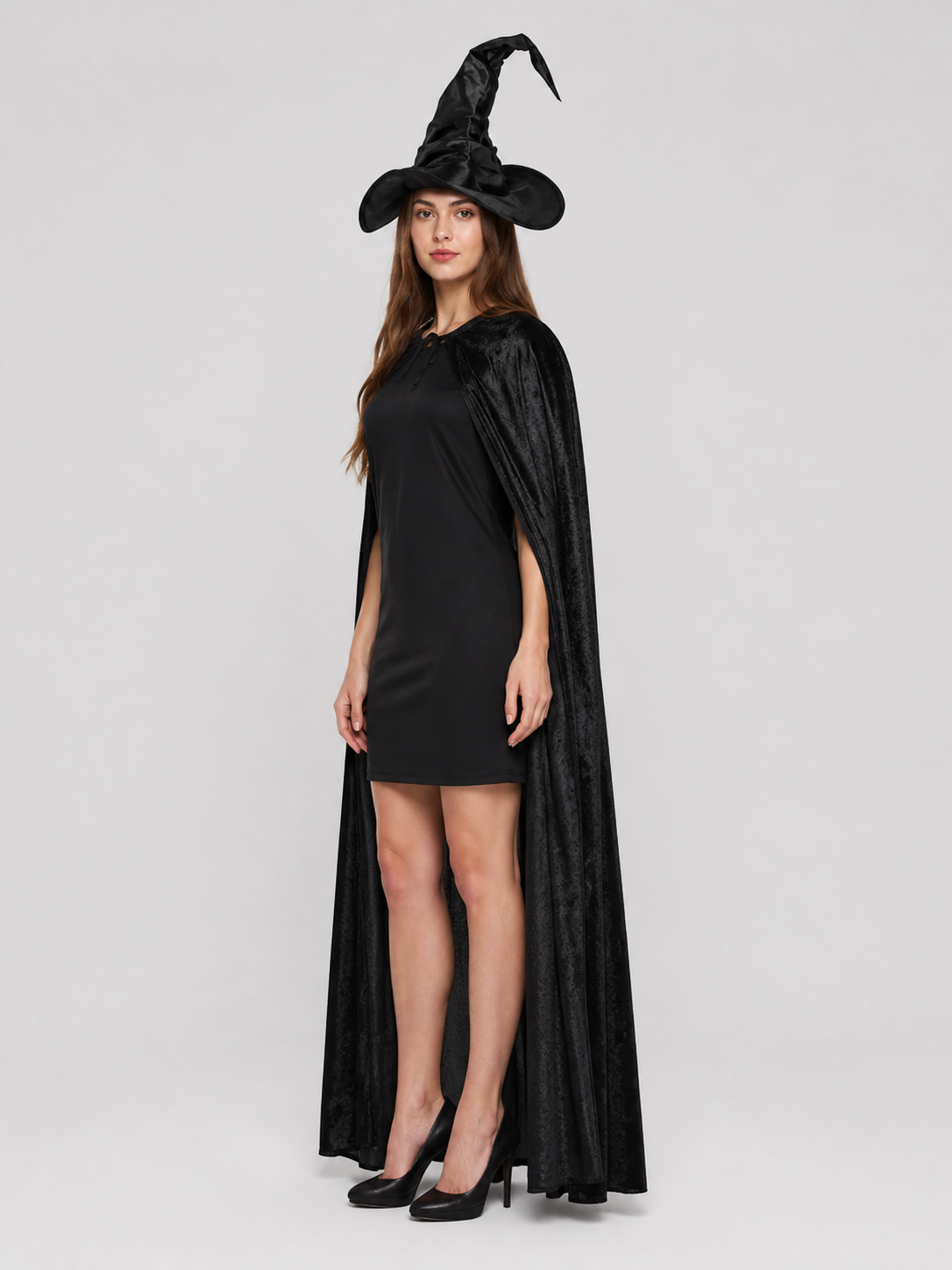 Witch Costume with Tall Hat and Long Cape