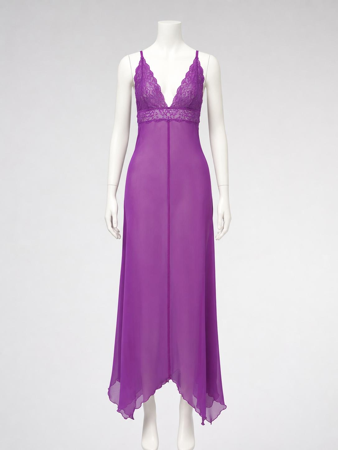Purple Long Dress with Spaghetti Straps and Lace