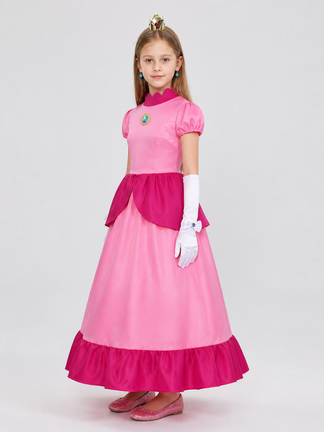 Princess Peach Cosplay Dress, Long, with Accessories side view