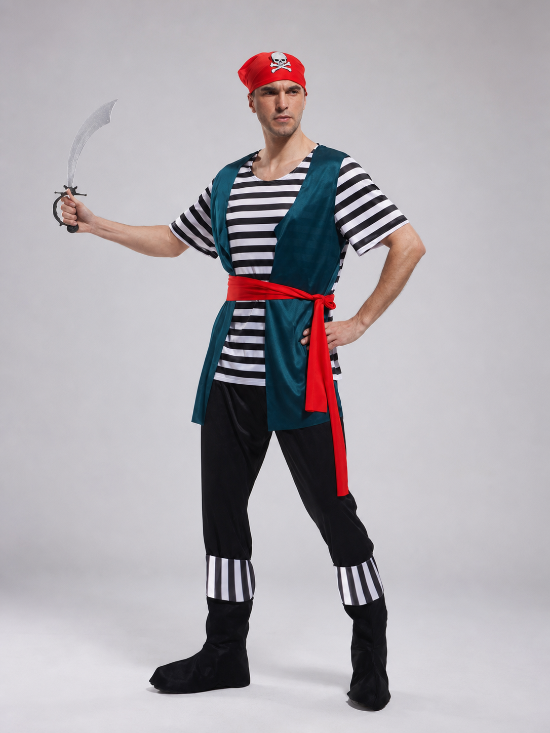 Pirate Costume in the Style of Jack Sparrow, with Accessories