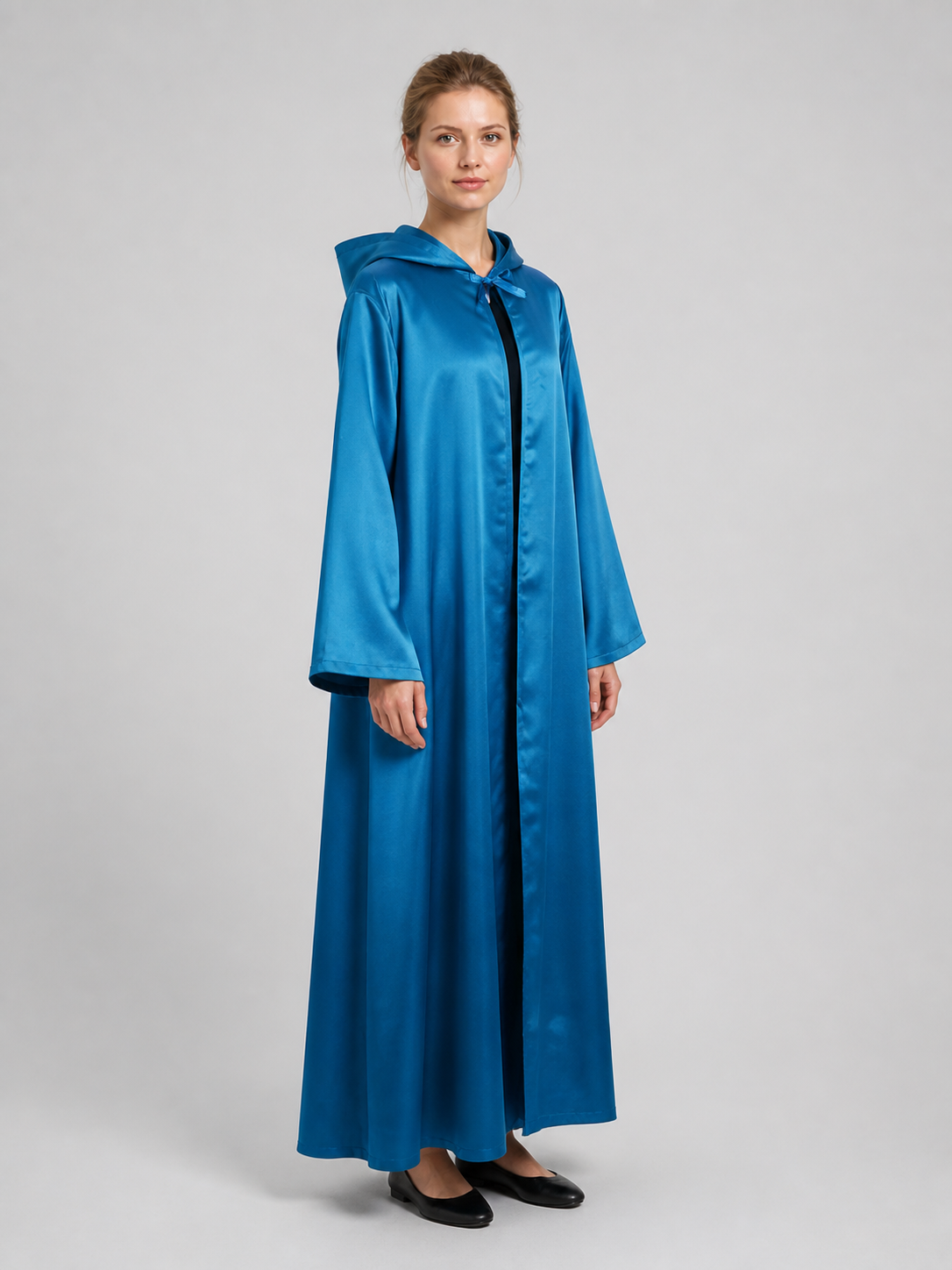 Blue Long Hooded Cloak with Front Slit side view