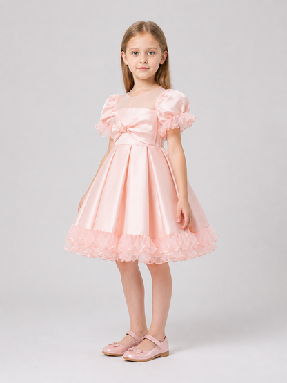 Pink Princess Dress for Girls with a Full Skirt and Bow
