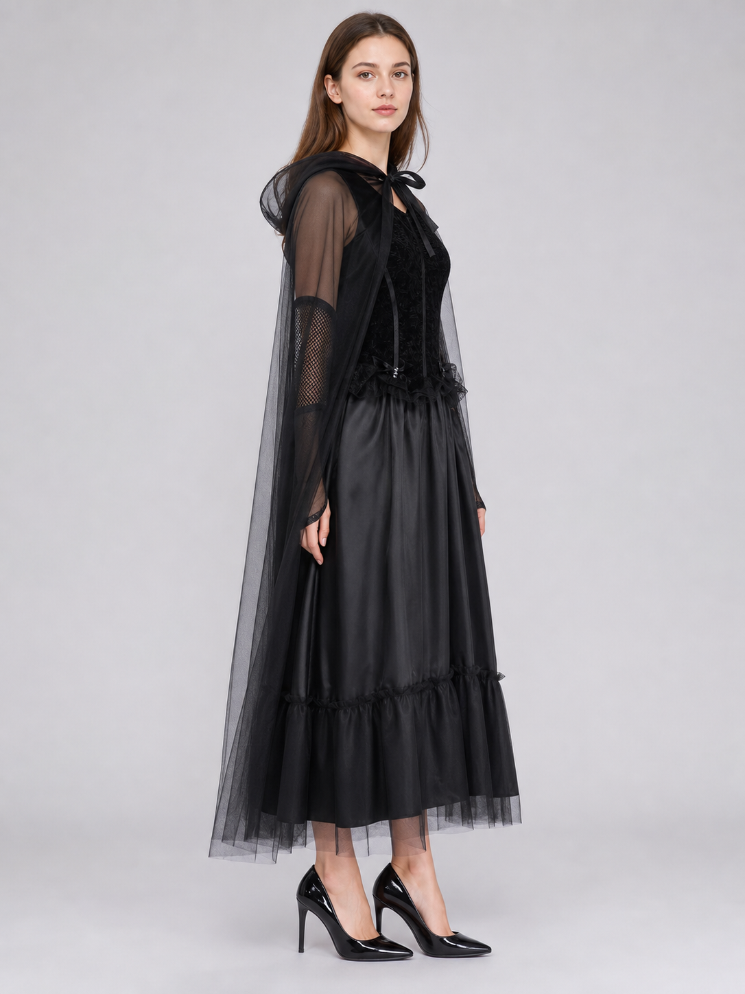 Gothic Carnival Dress with Hooded Cape