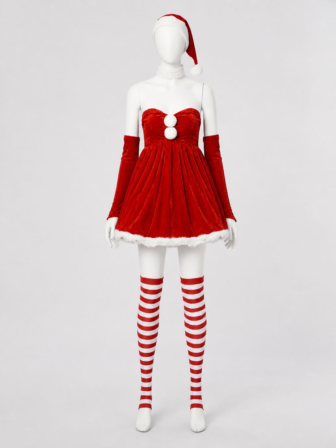 Red Santa Christmas Costume with Full Skirt and Hat side view