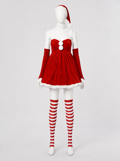 Red Santa Christmas Costume with Full Skirt and Hat side view