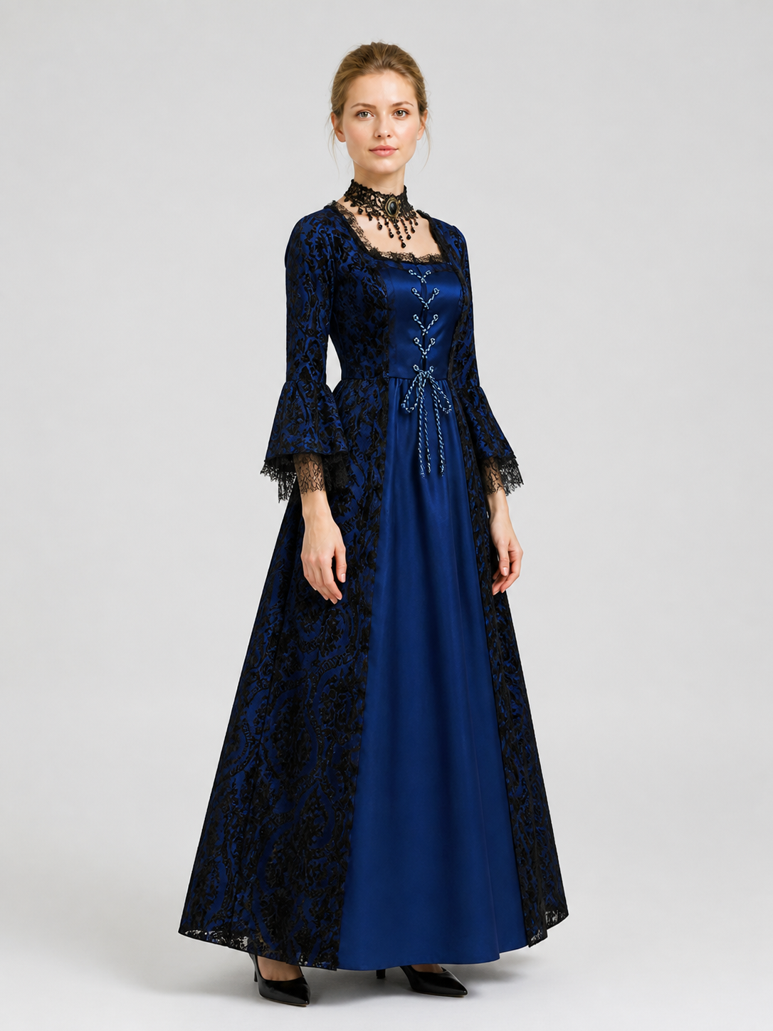 Vintage Medieval Dress with Lace Capelet side view