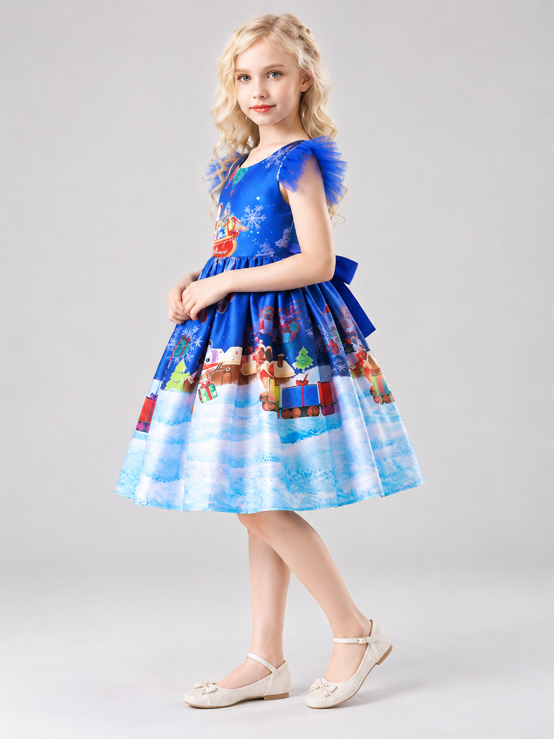 Kids' Holiday Dress with Christmas Print