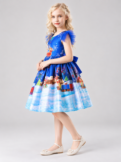 Kids' Holiday Dress with Christmas Print
