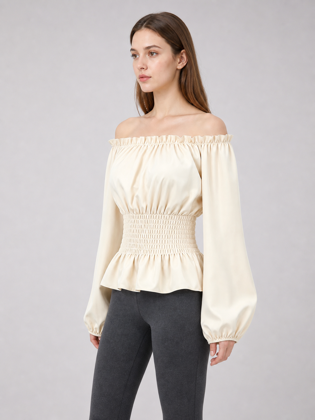 Off-the-Shoulder Blouse with Puff Sleeves