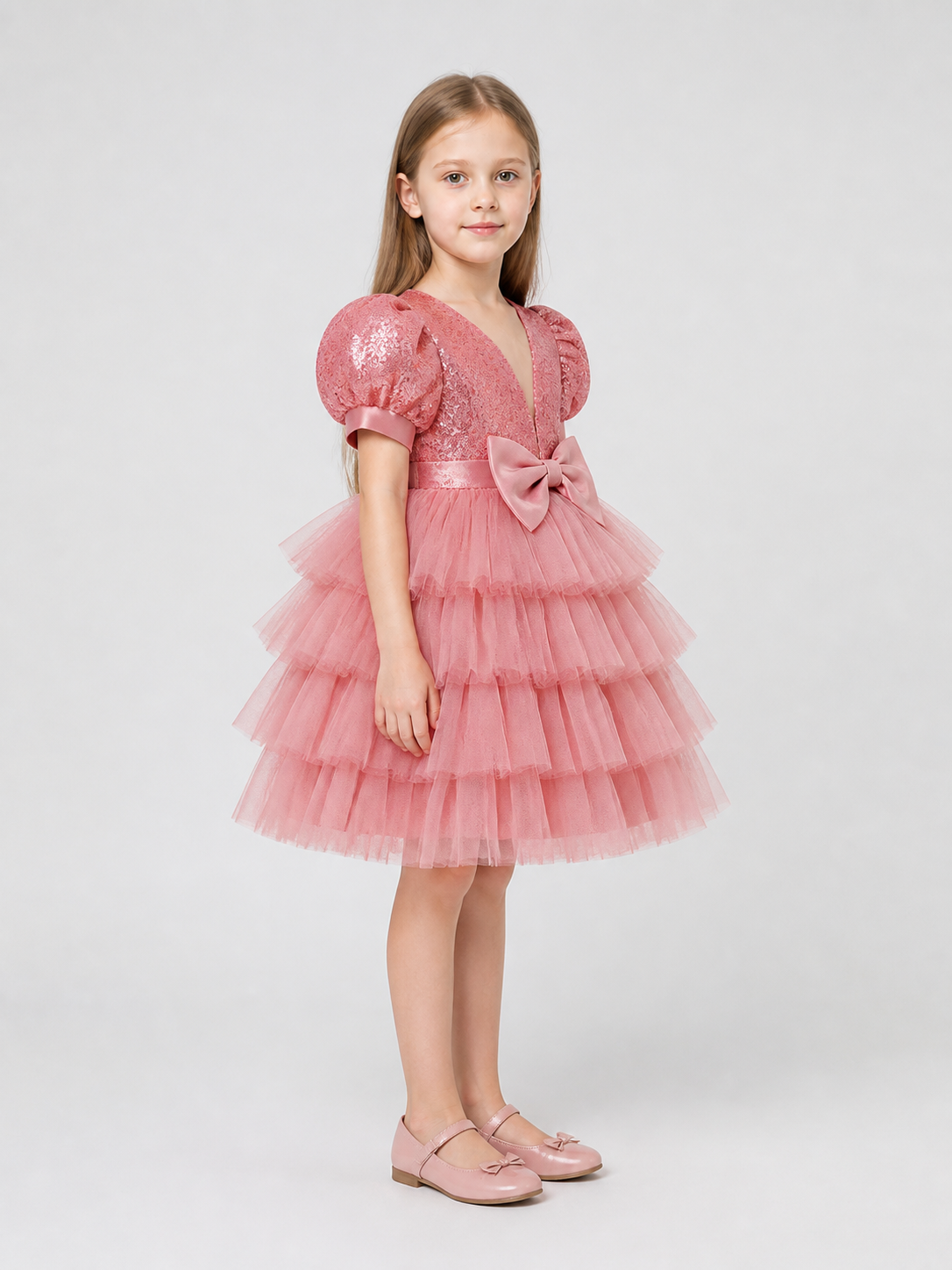 Girls' Sequin Tutu Dress with Bow side view