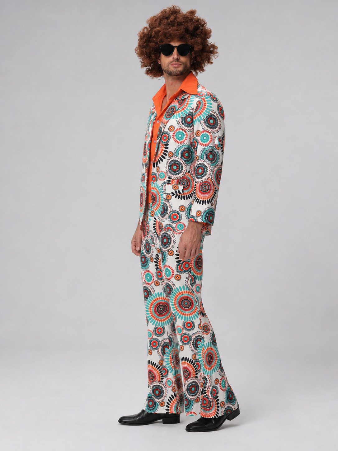 Retro Jumpsuit with Geometric Print and Flared Legs