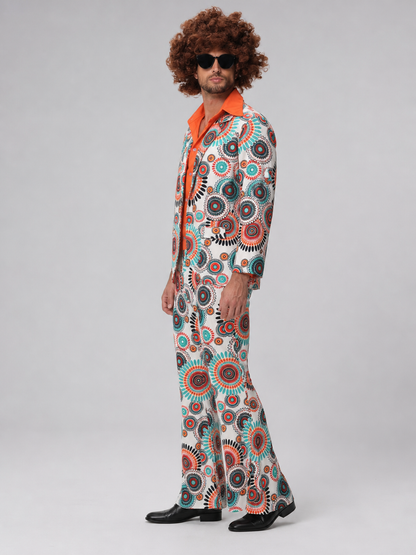 Retro Jumpsuit with Geometric Print and Flared Legs
