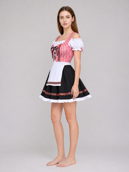 Ethnic Dress with Apron, Lacing, and Full Skirt side view