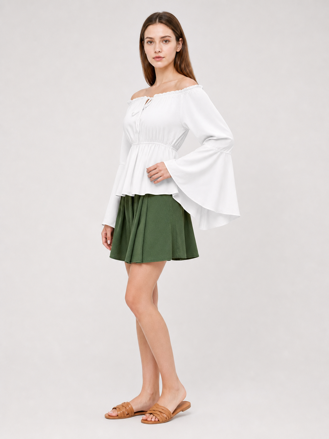 Off-the-Shoulder Blouse with Flared Sleeves