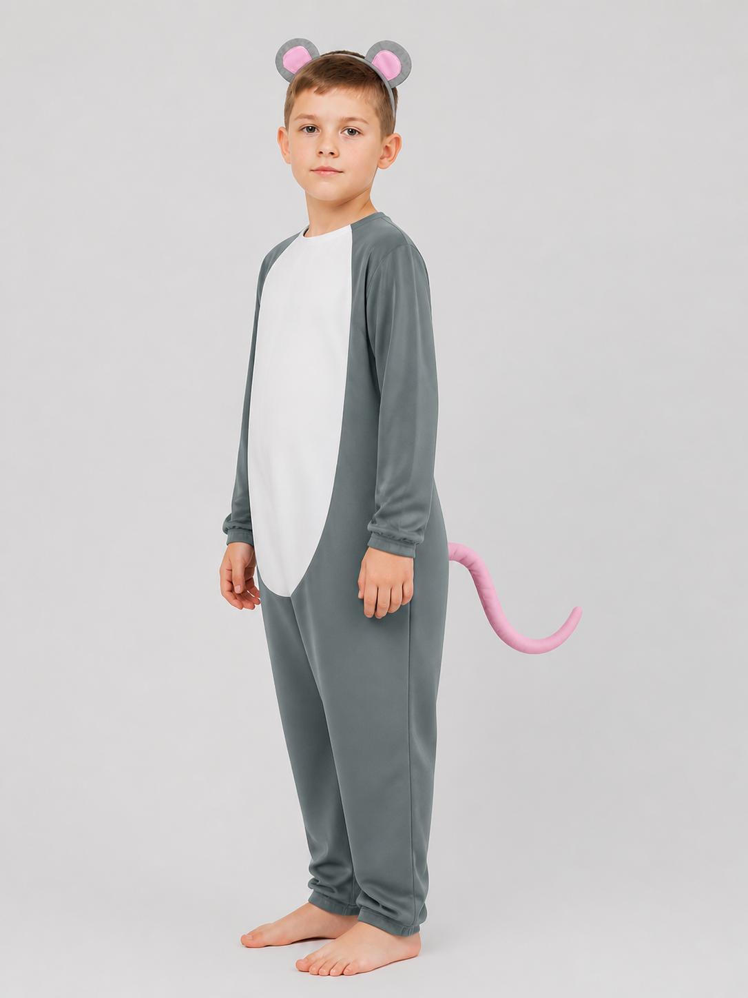 Gray Mouse Onesie with Ears and Tail side view
