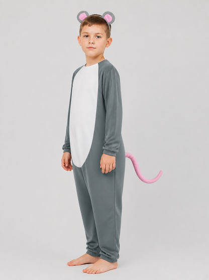 Gray Mouse Onesie with Ears and Tail side view