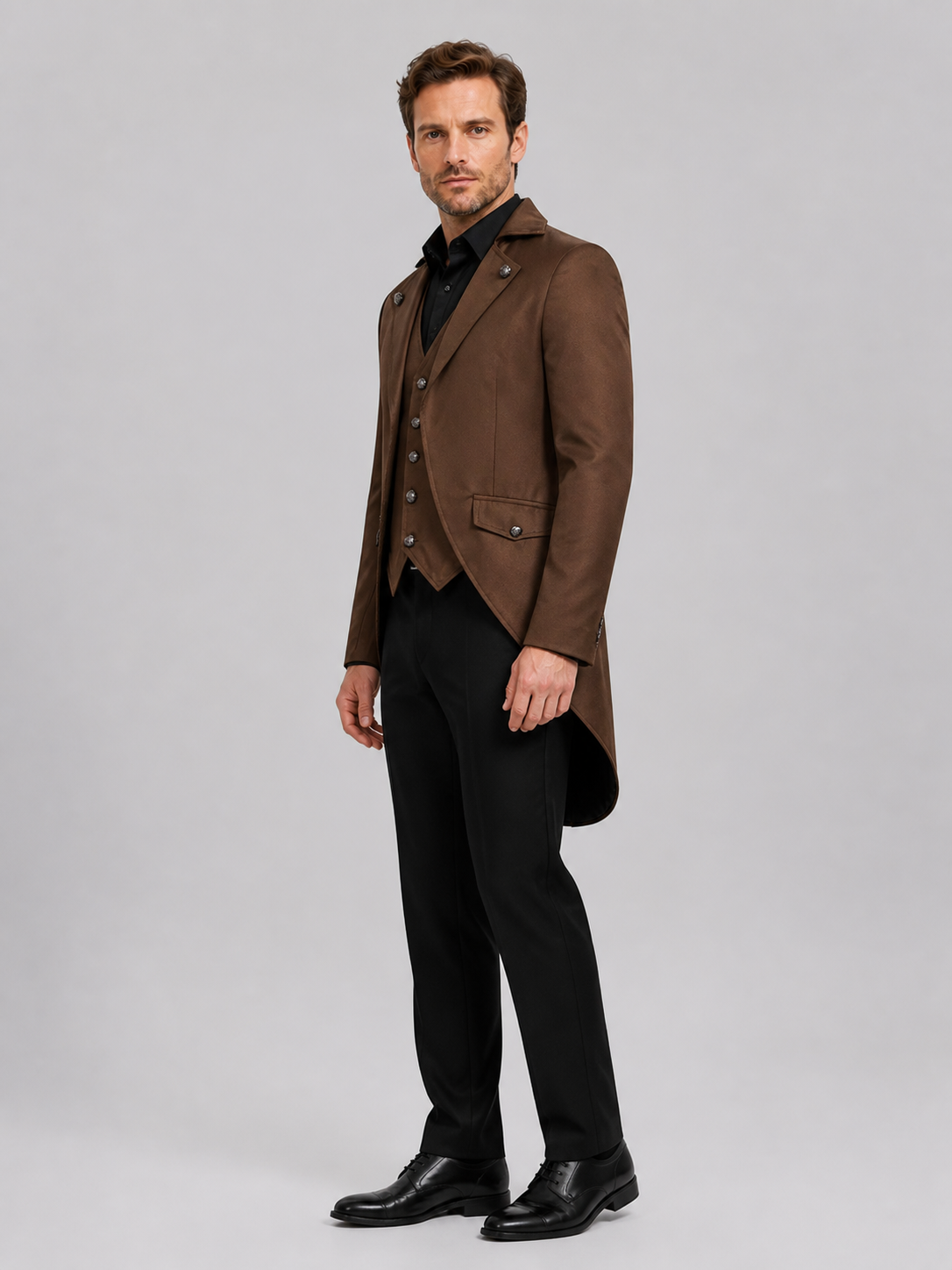 Brown Tailcoat with Tails for Halloween and Stage side view