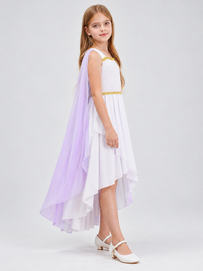 White Ancient Greek Style Dress with Lilac Cape