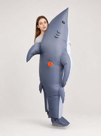Inflatable shark costume, gray, one size