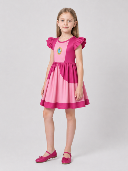 Super Mario Costume Dress with Emblem and Full Skirt side view