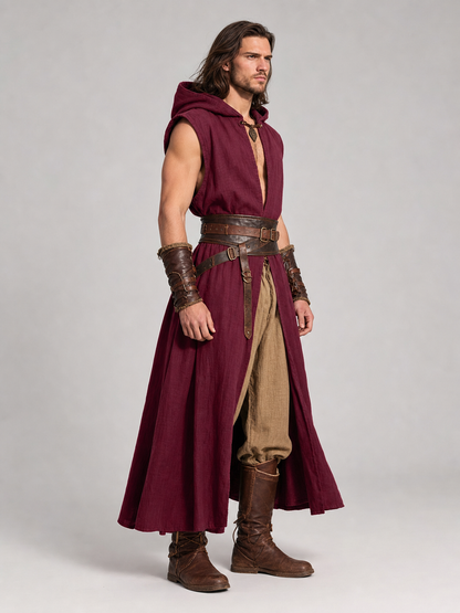 Medieval Hooded Cloak, Wine Red