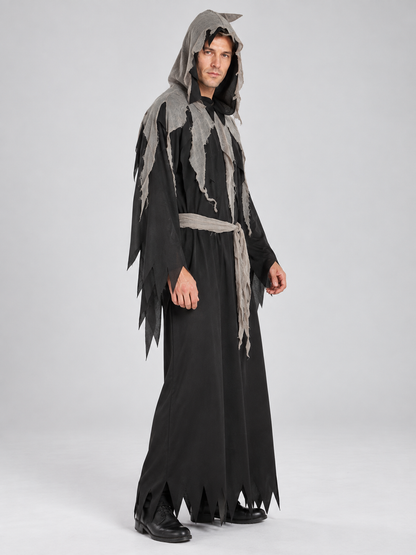 Black and Gray Vampire Costume with Hood and Belt
