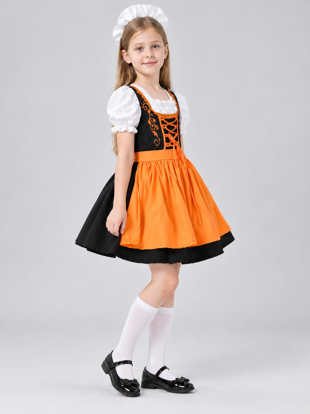 Children's Bavarian-Style Costume in Orange with Apron