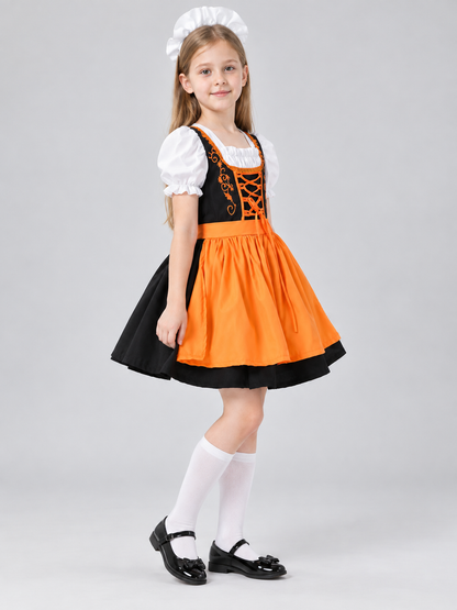 Children's Bavarian-Style Costume in Orange with Apron