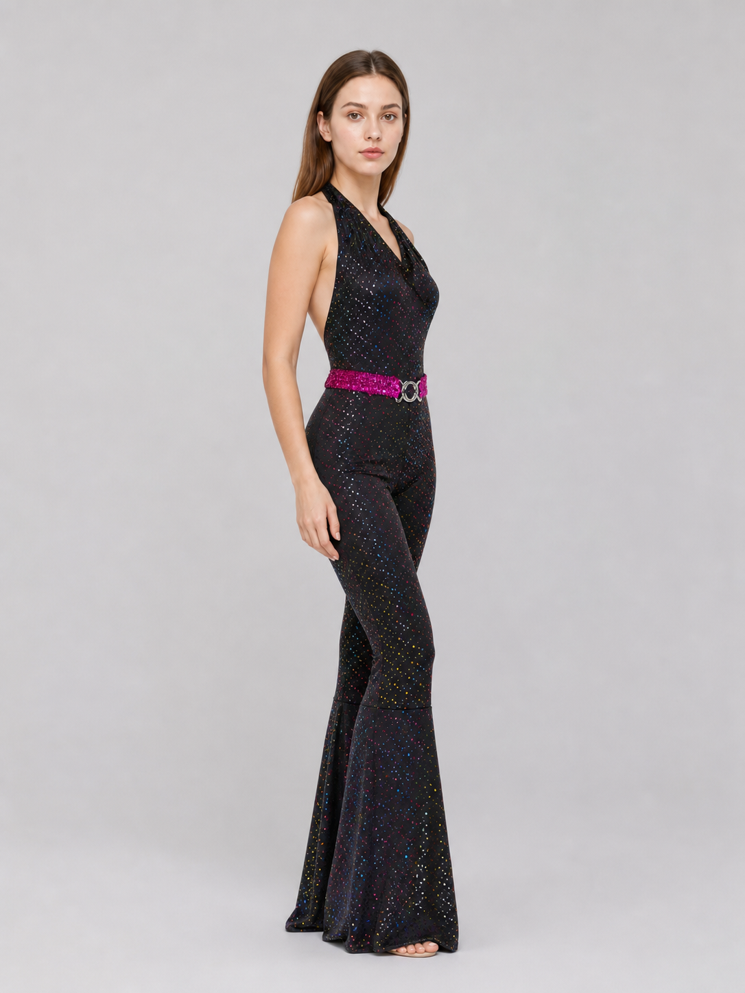 Retro Sequin Jumpsuit with Flared Pants side view