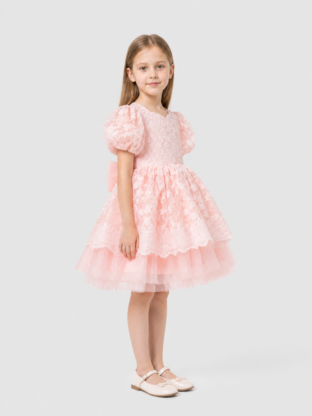Girls' Princess Dress with Lace and Full Skirt side view