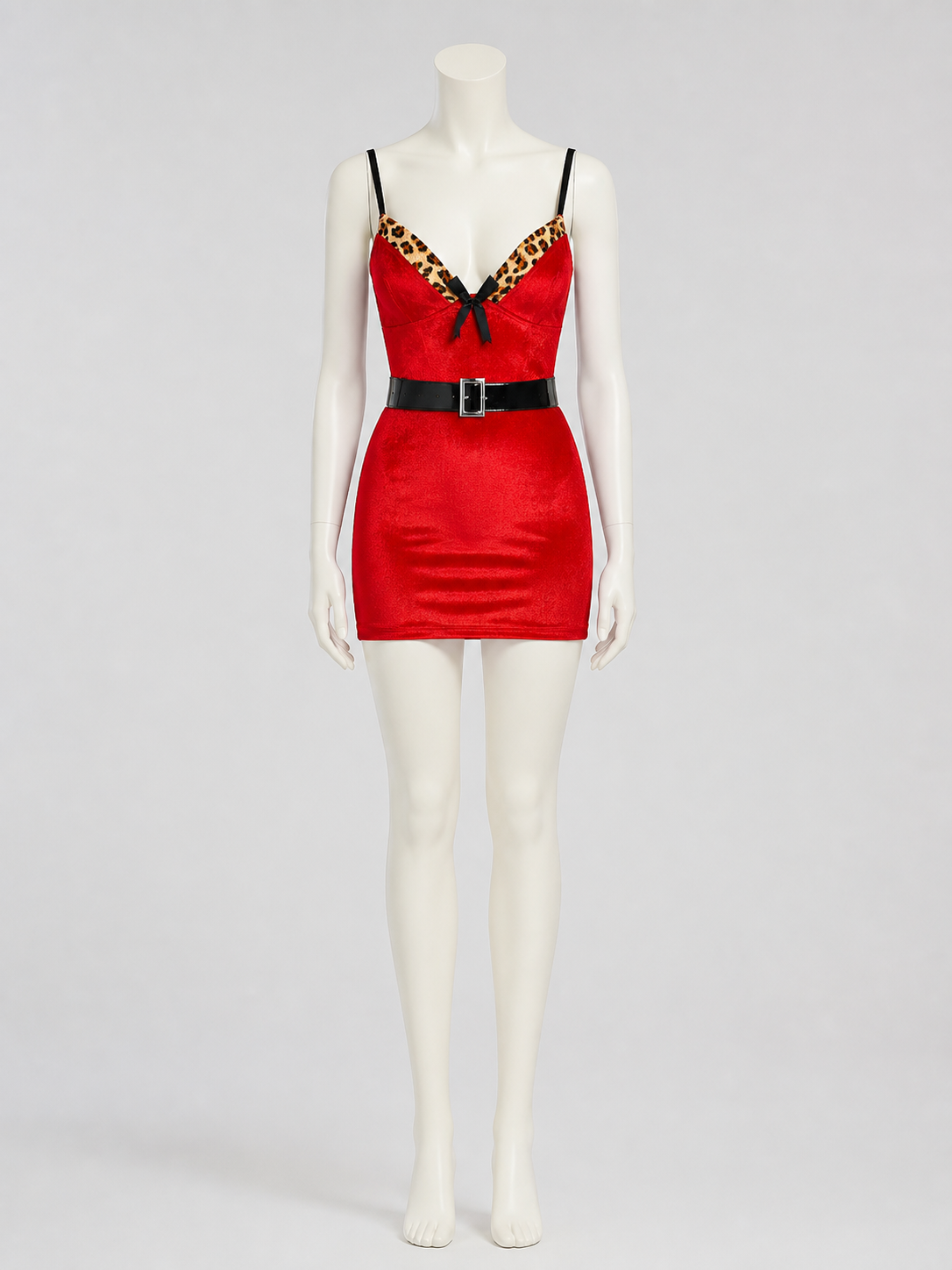 Red New Year's Dress with Leopard Print and Bow side view