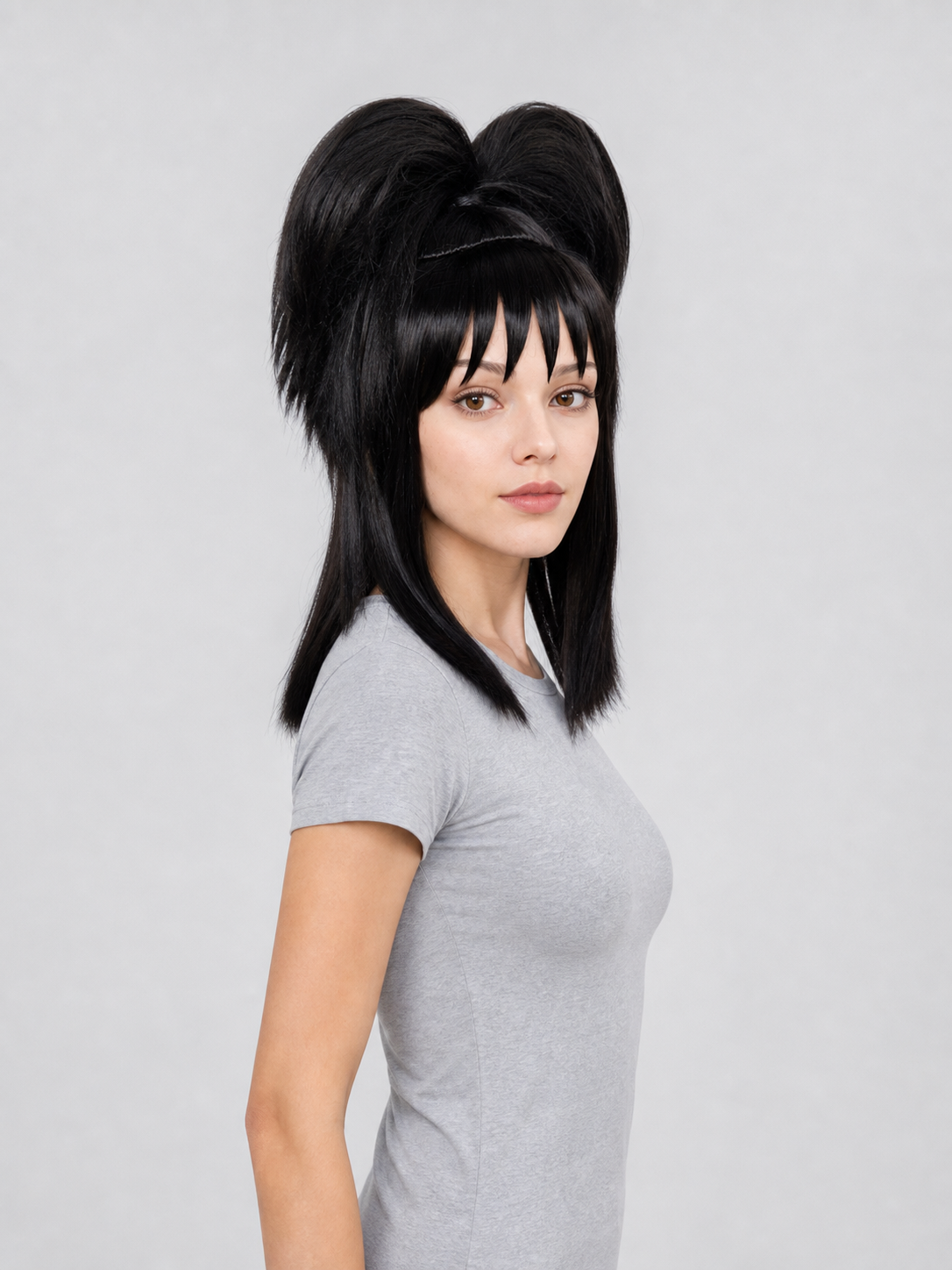 Lydia Wig for Cosplay, Black, with Two Buns