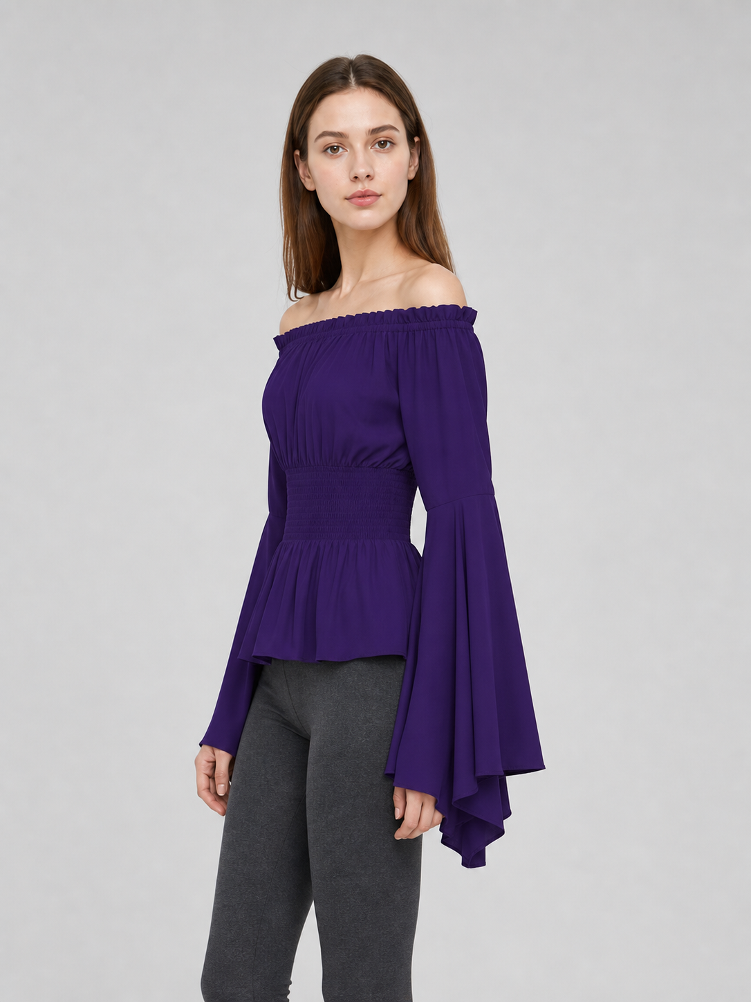 Off-Shoulder Top with Long Flared Sleeves