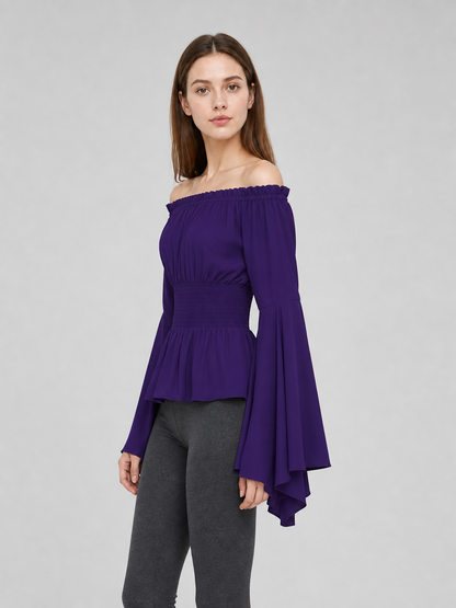 Off-Shoulder Top with Long Flared Sleeves