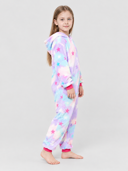 Kids' Flannel Star-Print Pajama Jumpsuit