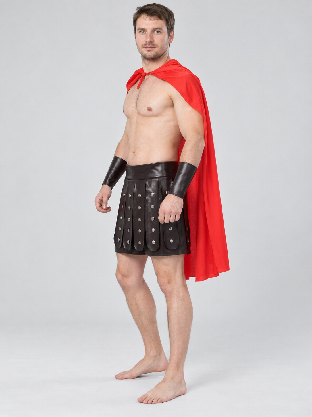 Spartan-Style Carnival Costume with Red Cape