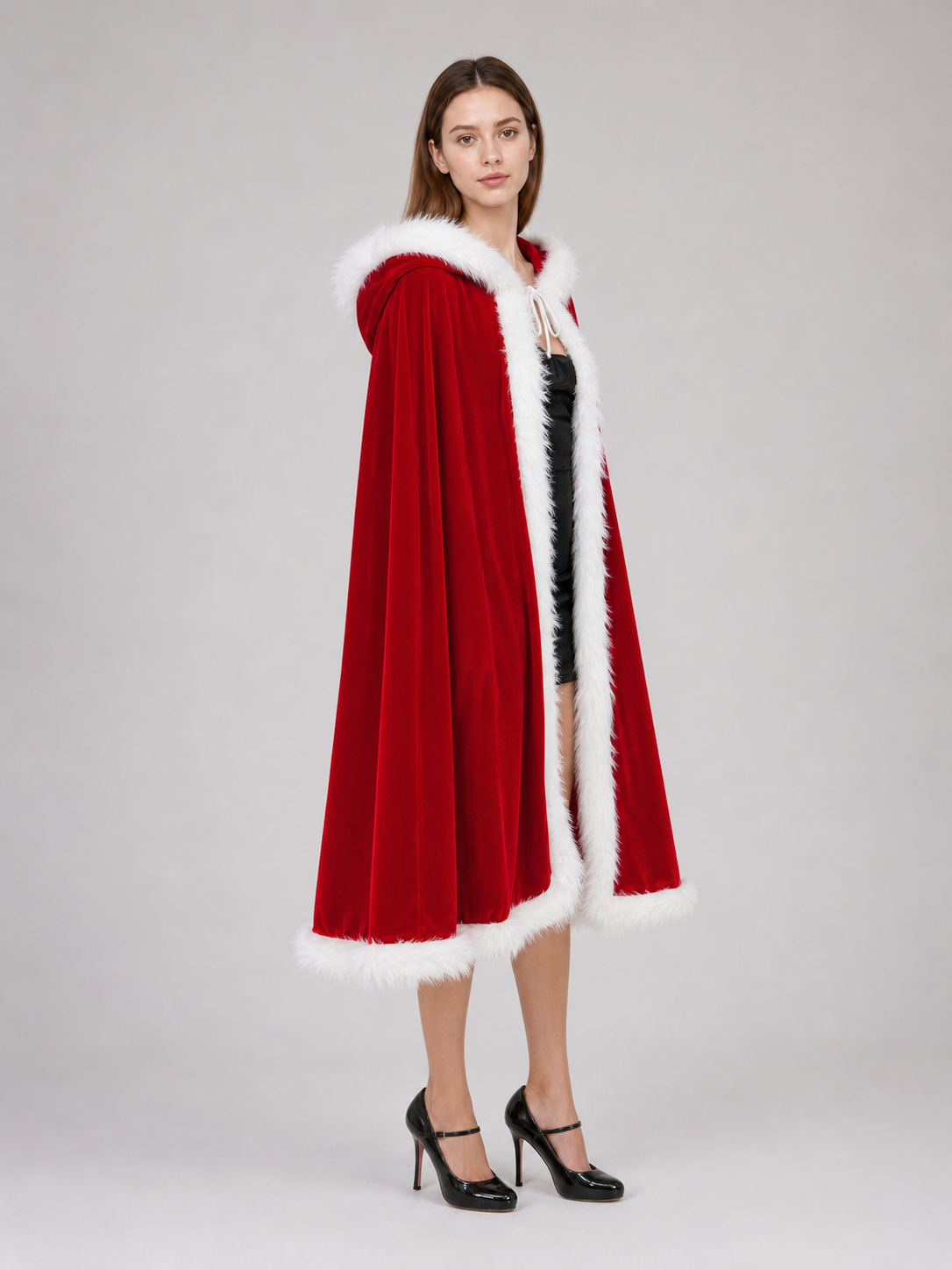 Red Christmas Hooded Cape with Fur Trim