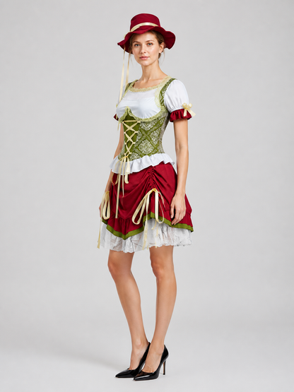 Oktoberfest Costume, Top, Skirt, Hat, and Ribbons side view